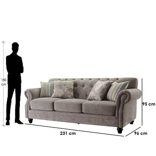 كنبة ثلاث مقاعد بوليستر - رمادي - Polyester Three-Seater Sofa - Grey
