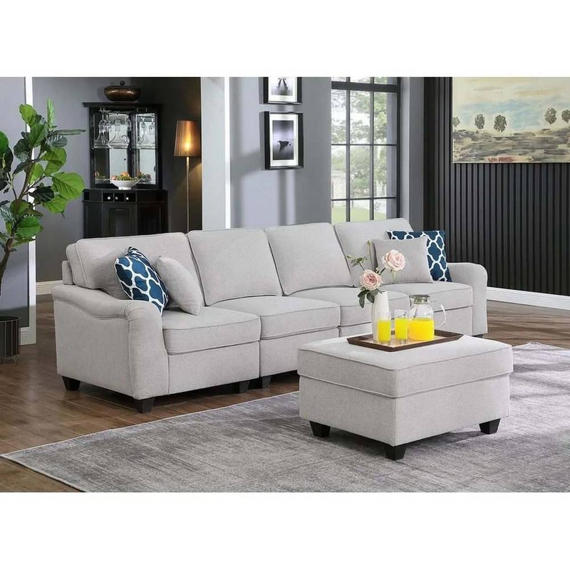 كنبة ثلاث مقاعد كتان وسويدي - رمادي, Linen and Swedish three-seater sofa - gray
