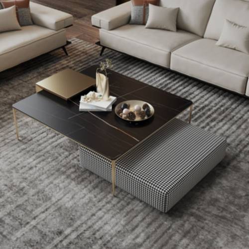 Luxury Black Marble Coffee Table with Stand - طاولة قهوة رخام أسود فاخرة مع مسند