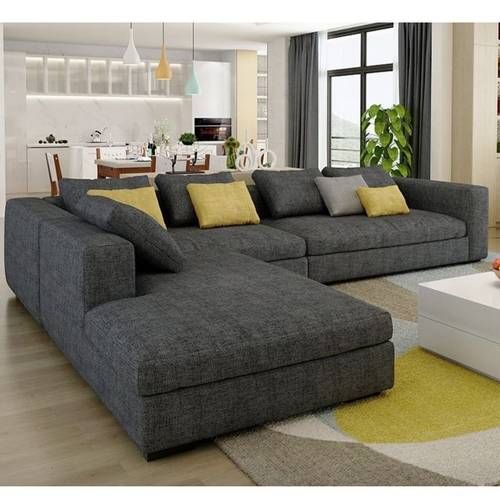 كنبة زاوية خشب سويدي و كتان - رمادي, Swedish wood and linen corner sofa - Grey