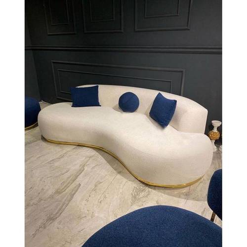 كنبة 4 مقاعد خشب سويدي وحديد مع قماش بوكليه - اوف وايت - 4 Seater Sofa Swedish Wood and Iron with Boucle Fabric - Off White
