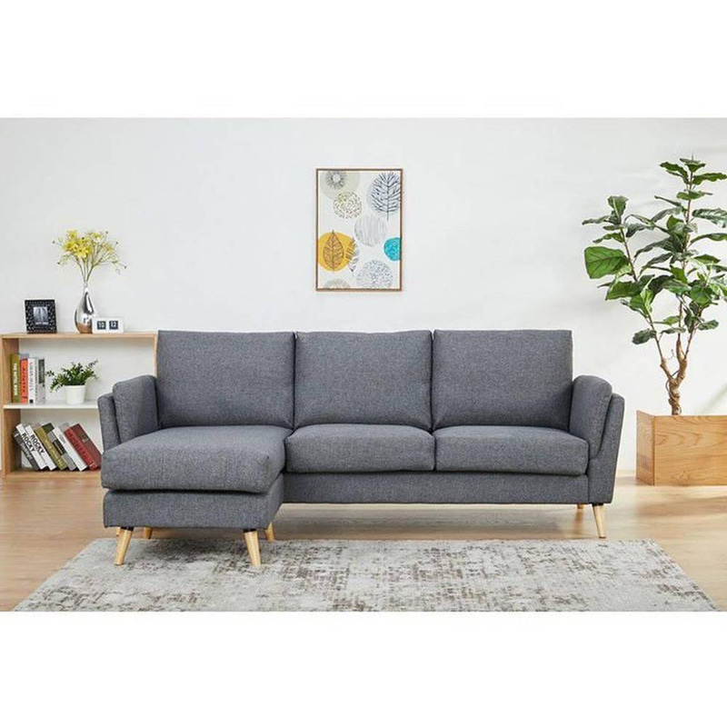 كنبة زاوية خشب سويدي وكتان - رمادي, Swedish Wood and Linen Corner Sofa - Grey