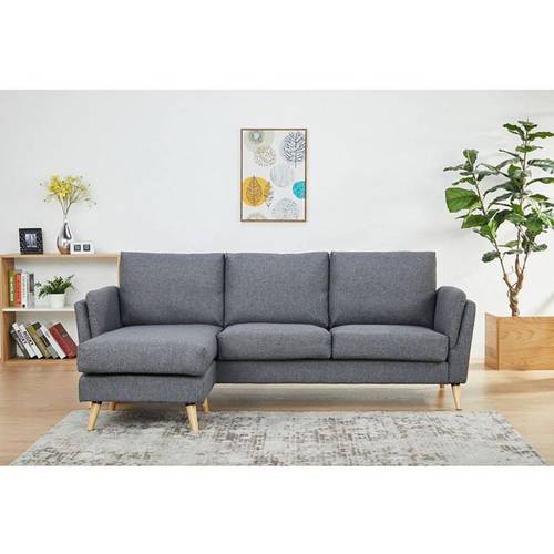 كنبة زاوية خشب سويدي وكتان - رمادي, Swedish Wood and Linen Corner Sofa - Grey