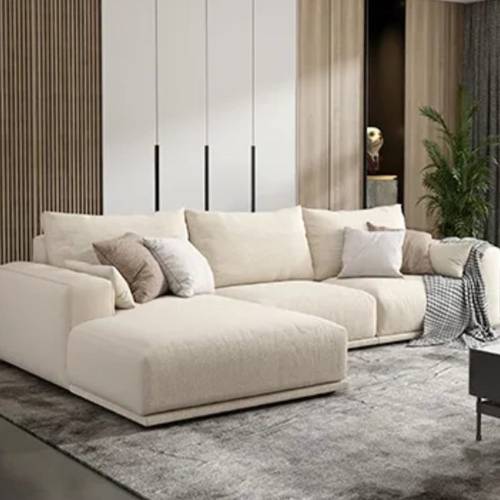 كنبة زاوية خشب سويدي و كتان - بيج - Swedish Wood and Linen Corner Sofa - Beige