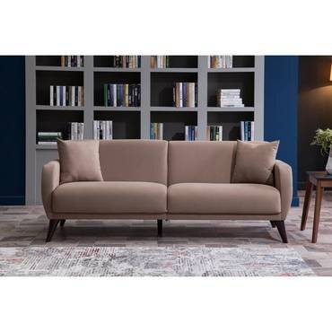 كنبة ثلاث مقاعد خشب سويدي ومخمل - بني, Swedish wood and velvet three-seater sofa - brown
