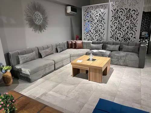 Modern L-Shape Corner Sofa Gray - كنب ركني عصري زاوية على شكل L رمادي