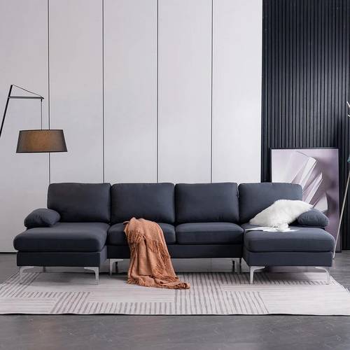 كنبة زاوية حرف L - رمادي, L-Shaped Sectional Sofa - Grey
