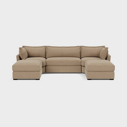 كنبة زاوية خشب سويدي و كتان - بيج - Swedish Wood and Linen Corner Sofa - Beige