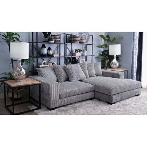 كنب زاوية رمادي فاخر مع إطار خشبي سويدي 🛋️