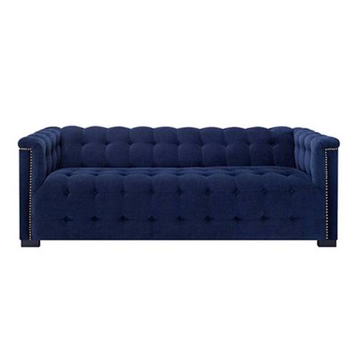 كنبة ثلاث مقاعد خشب سويدي ومخمل - أزرق - Three-Seater Sofa, Swedish Wood and Velvet - Blue
