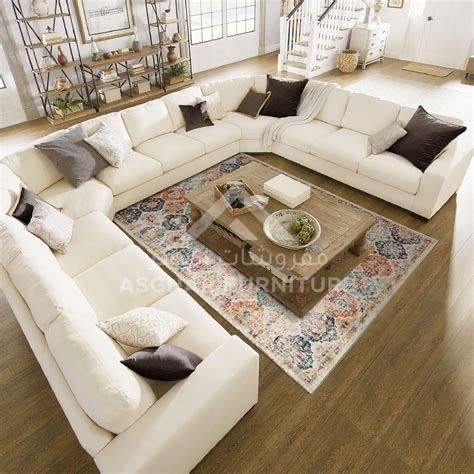 كنبة حرف L  بيج مقاس 4*4 كنب سويدي