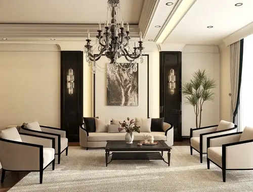 طقم جلوس فاخر 5 قطع بتصميم مودرن كلاسيكي - بيج وأسود - راحة وأناقة للمنزل والمشاريع