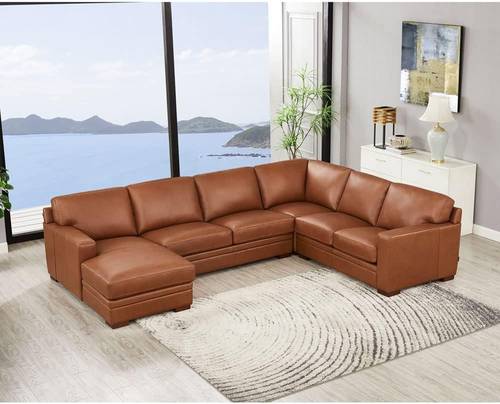 كنب ركني جلد فاخر على شكل حرف U - U-Shaped Luxury Leather Corner Sofa
