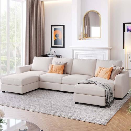 Modern U-Shape Sectional Sofa White - كنبة ركنية عصرية على شكل حرف U لون أبيض