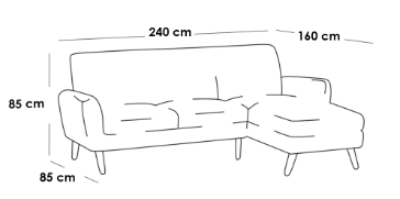 كنبة زاوية كتان وام دي اف - رمادي, Linen and MDF Corner Sofa - Grey

