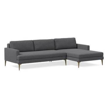 كنبة زاوية مخمل و سويدي ام دي اف و حديد ذهبي - رمادي - Velvet & Suede Corner Sofa, MDF & Golden Iron - Grey