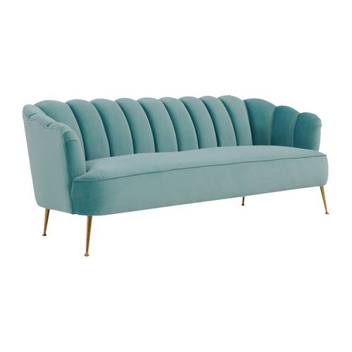 كنبة ثلاث مقاعد مخمل - أزرق Velvet Three-Seater Sofa - Blue
