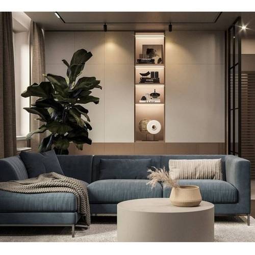 كنبة زاوية خشب سويدي و شمواه - ازرق - Swedish wood and suede corner sofa - blue
