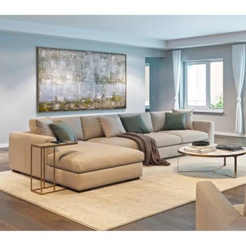كنبة زاوية خشب سويدي و مخمل - بيج, Swedish wood and velvet corner sofa - Beige