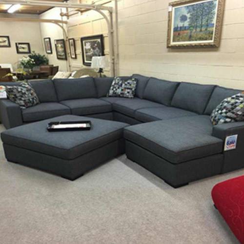 Circular Linen and Swedish Wood Sofa - Grey - كنبة دائرية كتان وخشب سويدي - رمادي
