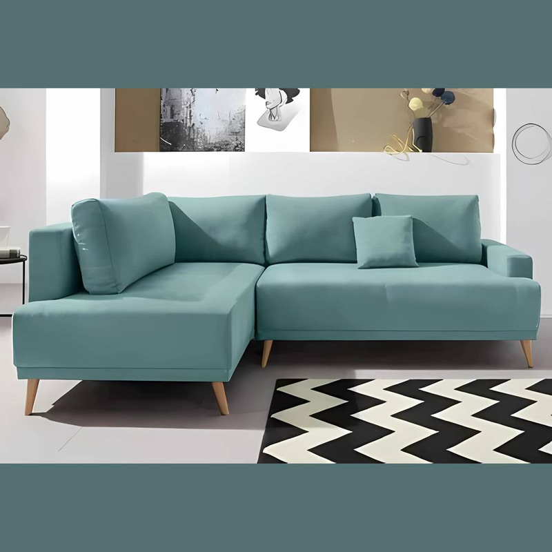 كنب ركني زاوية بأرجل خشبية - تصميم أنيق بشكل L وراحة مثالية - L-Shaped Sectional Sofa with Wooden Legs