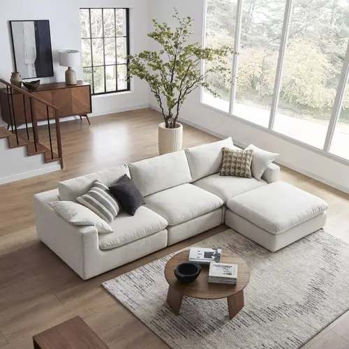 كنبة زاوية حرف L - بيج - L-Shaped Corner Sofa - Beige