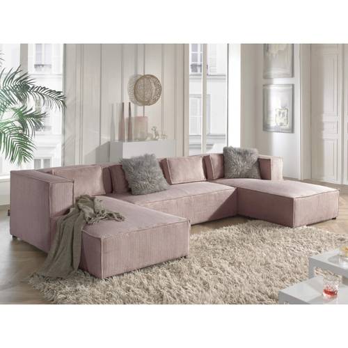 كنب ركني كلاسيكي على شكل U ستيلا 7 مقاعد مخملية بيج - Stella U-shaped Classic Sectional Sofa 7 Velvet Seats Beige
