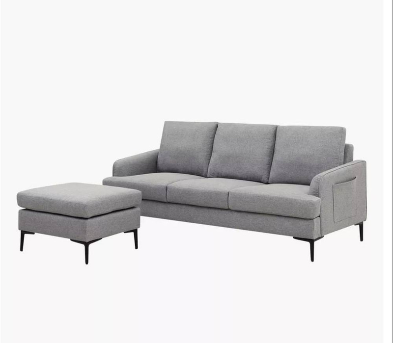 Modern Sofa and Loveseat Set, Grey - طقم كنبة ومقعد بتصميم عصري، رمادي
