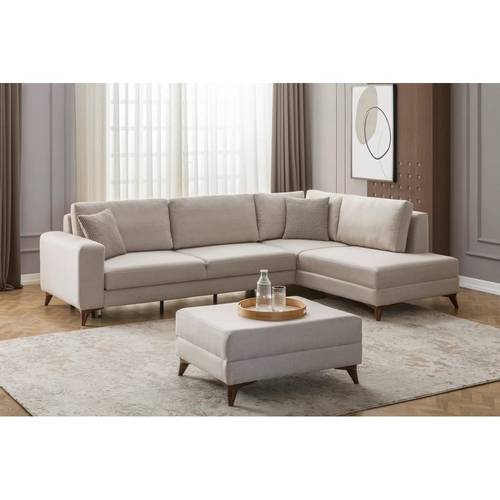 كنبة زاوية حرف L - بيج - L-Shaped Sectional Sofa - Beige
