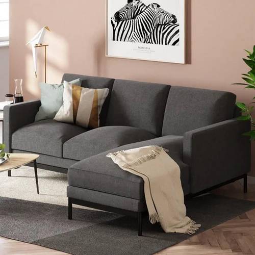 كنبة زاوية حرف L - رمادي, L-Shaped Sectional Sofa - Grey