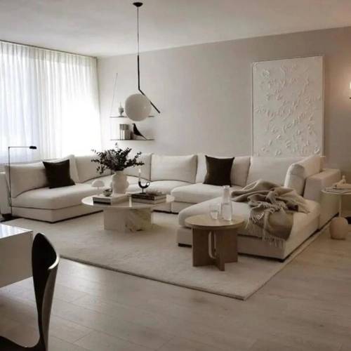 كنب زاوية شكل حرف U بشكل عصري اللون - بيج - Modern U-shaped Sectional Sofa - Beige