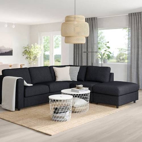 Linen and Swedish Corner Sofa - Black - كنبة زاوية كتان و سويدي - أسود
