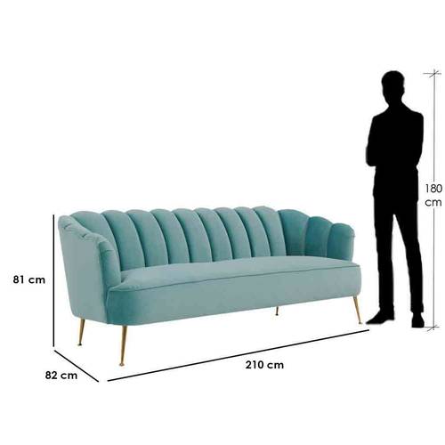 كنبة ثلاث مقاعد مخمل - أزرق Velvet Three-Seater Sofa - Blue
