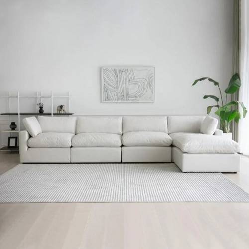 كنبة ركني وكرسي زاوية كلاود أبيض على شكل L - L-Shape Cloud White Corner Sofa and Angle Chair
