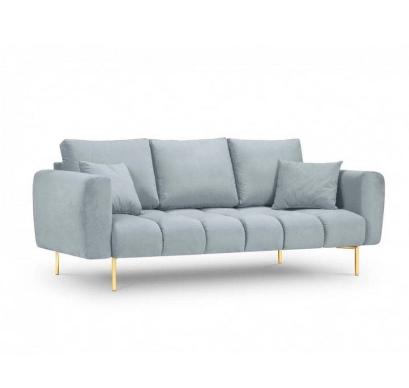 كنبة ثلاث مقاعد كتان وخشب سويدي - Three-Seater Linen and Swedish Wood Sofa