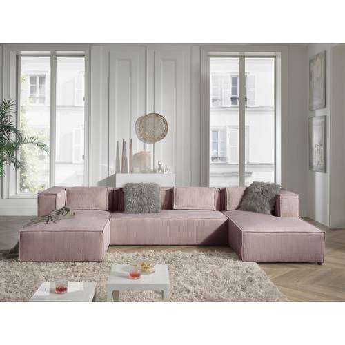 كنب ركني كلاسيكي على شكل U ستيلا 7 مقاعد مخملية بيج - Stella U-shaped Classic Sectional Sofa 7 Velvet Seats Beige
