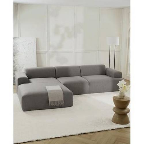 كنبة زاوية كتان وام دي اف - رمادي, Linen and MDF Corner Sofa - Grey