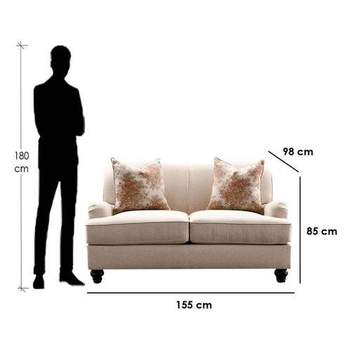 كنبة مقعدين خشب سويدي- بيج وبرتقالي - Swedish Wood Two-Seat Sofa - Beige and Orange