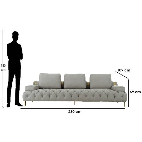 Three-Seater Polyester and Cotton Sofa - Grey - كنبة ثلاث مقاعد بوليستر و قطن - رمادي
