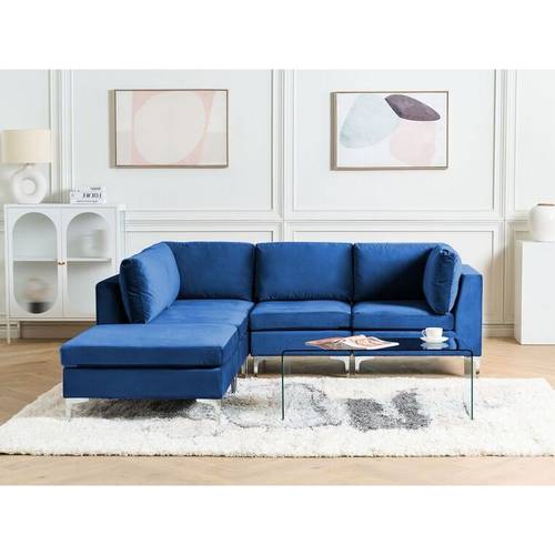 كنبة زاوية - مخمل - أزرق - Blue Velvet Corner Sofa
