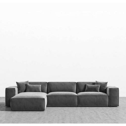 كنبة زاوية خشب سويدي ومخمل - رمادي - Swedish wood and velvet corner sofa - Gray