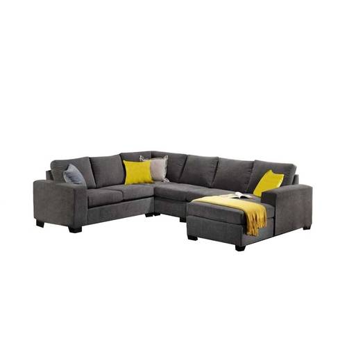 كنبة U خشب سويدي و كتان - رمادي - Swedish wood and linen U-shaped sofa - gray