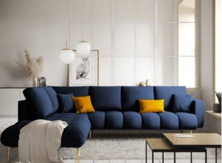 Navy Velvet Sofa with Swedish Wood - كنبة مخمل كحلي بخشب سويدي
