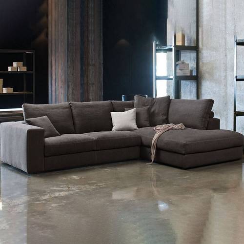 كنبة زاوية خشب سويدي وبوليستر - بني - Swedish Wood and Polyester Corner Sofa - Brown