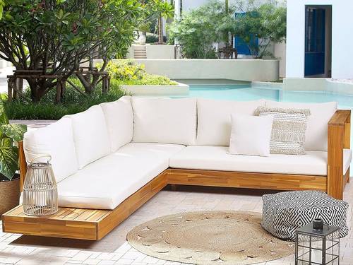 L-Shape Corner Sofa - White and Beige - كنبة زاوية حرف L - أبيض وبيج
