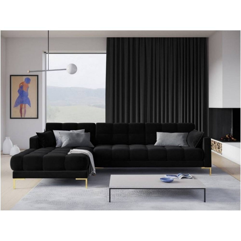 كنبة زاوية حرف L - أسود - L-Shaped Corner Sofa - Black
