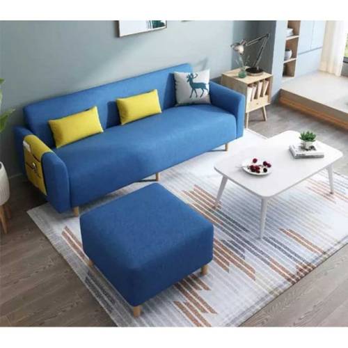 كنبة ثلاث مقاعد خشب سويدي ومخمل - أزرق - Three-Seater Sofa Swedish Wood and Velvet - Blue
