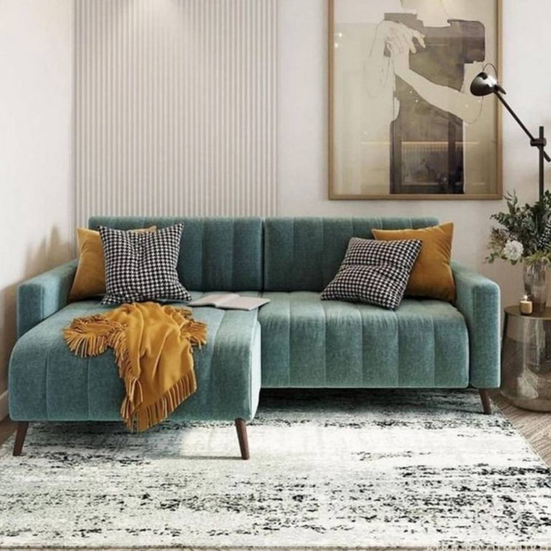 كنبة زاوية خشب سويدي و شمواه - ازرق - Swedish wood and suede corner sofa - blue
