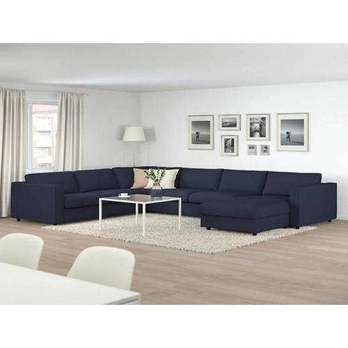 كنبة دائرية خشب سويدي وكتان - أزرق, Swedish wood and linen round sofa - blue