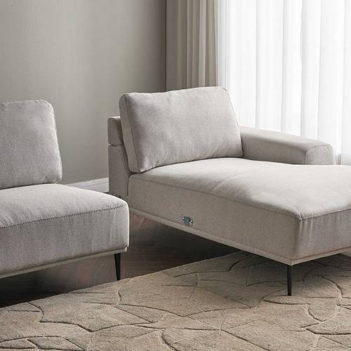 Right Corner Sofa - Classic Modern Design - Beige Linen Fabric - كنبة ركنية يمين - تصميم كلاسيكي عصري - قماش كتان بيج